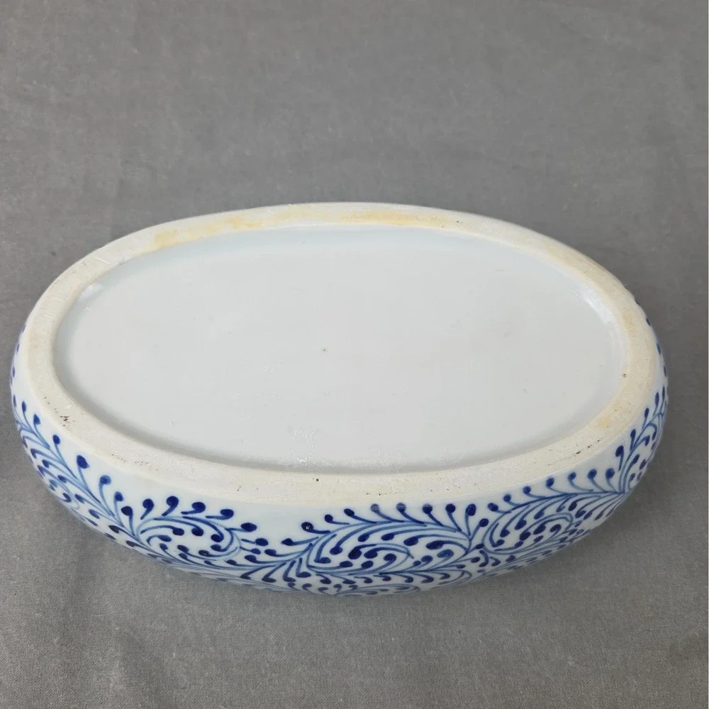 Vintage Blue & White Porcelain Swan Covered Bowl Trinket Box